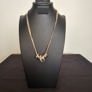 Kenneth J. Lane Gold Tone Multi-Ring Pendant Necklace w/ Rhinestones